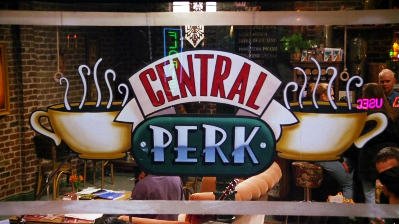 FRIENDS TV Show Central Perk Cafe window with logo