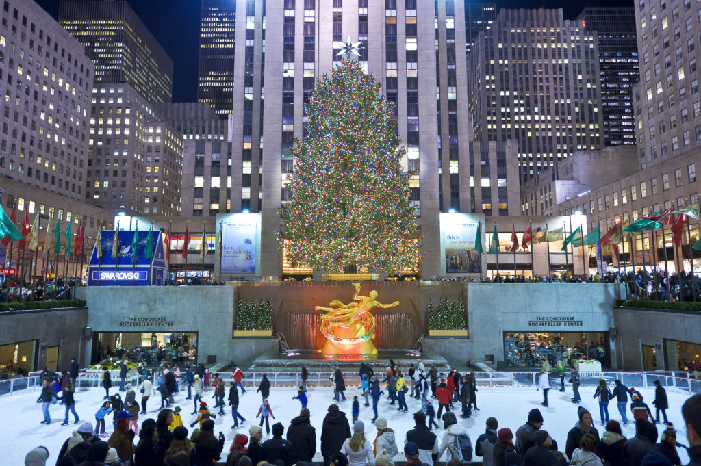 The 2008 Rockefeller Center Christmas Tree came from Hamilton, New Jersey.   The '08 Tree was donated by the Varanyak family. Tree Facts from the 2008 Tree Facts Postcard (photo by Bart Barlow):  Norway Spruce.  72 feet tall, 40 feet wide.  Approximately 82 years old.  Weight- approximately 16,000 pounds.  30,000 LED lights.  (This was the second year that LED bulbs were used on the Tree). A portion of the electrical energy used to light the Tree came from a new installation of photovoltaic panels installed in 2007 on the roof of 45 Rockefeller Plaza. The Tree was topped with a crystal star designed by Swarovski.  The 550 pound star is 9 feet in diameter and 1.5 feet deep.  It is decorated with 25,000 crystals, with one million facets.  The Tree was lighted on December 3, 2008.  The Tree's last day on Rockefeller Plaza was January 9, 2009.